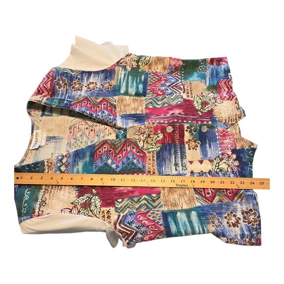 Vintage Paquette Top Womens Size 2X Patchwork V-Neck Short Sleeve Artsy Colorful - Picture 7 of 7